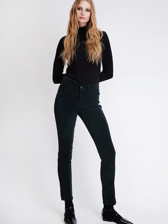 Women's Fabric Trousers in Skinny Fit with Emerald Color