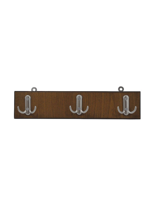 Agățătoare De Perete Din Lemn Cu 3 Compartimente Maro 40x10.5x4cm