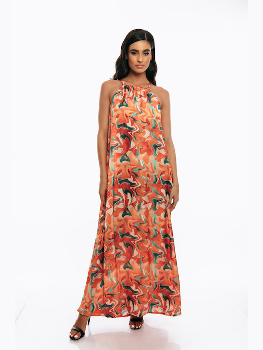 Boutique Maxi Φόρεμα με Βολάν Πορτοκαλί