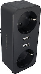 Venex T-Shaped Wall Plug 2 Sockets