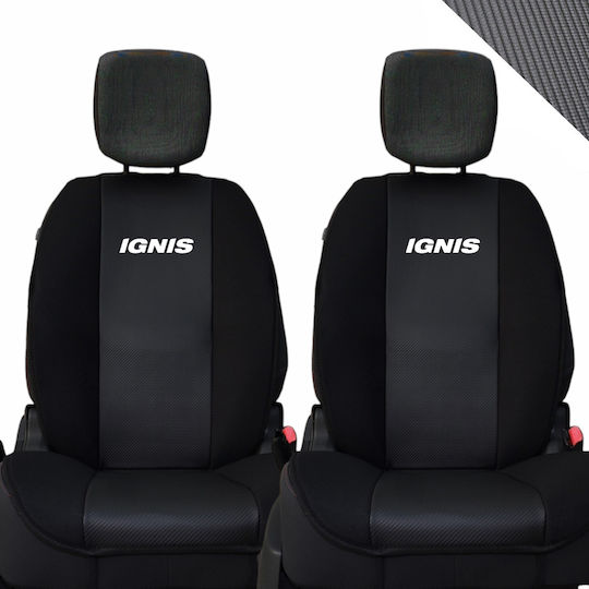 Πλατοκάθισμα Αυτοκινήτου 2τμχ Δερματίνη Carbon Suzuki Ignis Μαύρα
