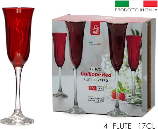 ArteLibre Set of Glasses Champagne made of Glass in Red Color Stemmed 170ml 4pcs