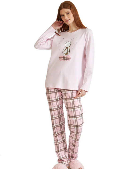 Harmony Winter Damen Pyjama-Set Baumwolle Rosa