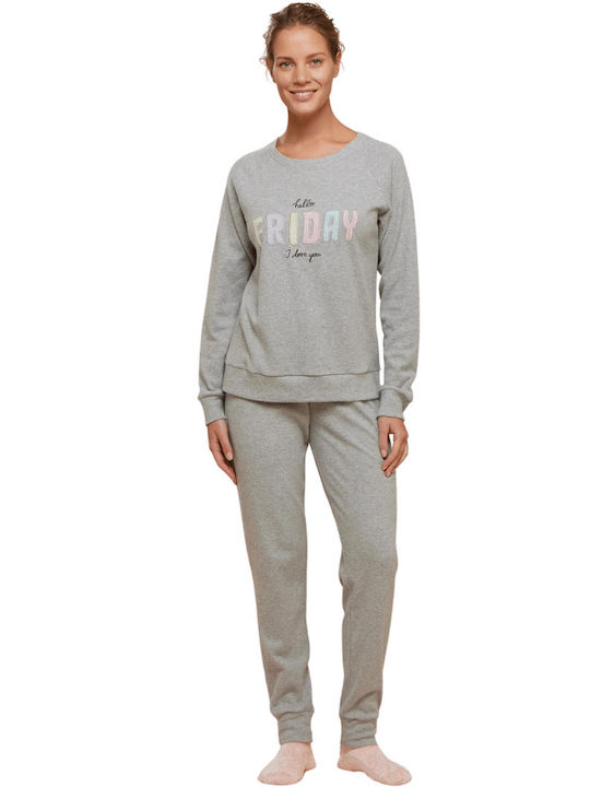 Noidinotte Winter Damen Baumwolle Pyjama-Oberteil Grey