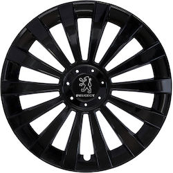 Jestic Car Hubcap Set with Peugeot Emblem 15" 4pcs Black /Black