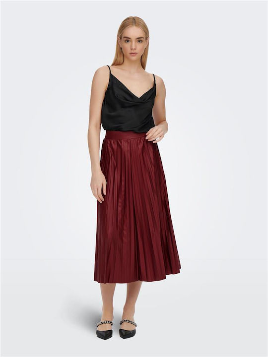 Only Leather Midi Skirt in Burgundy color