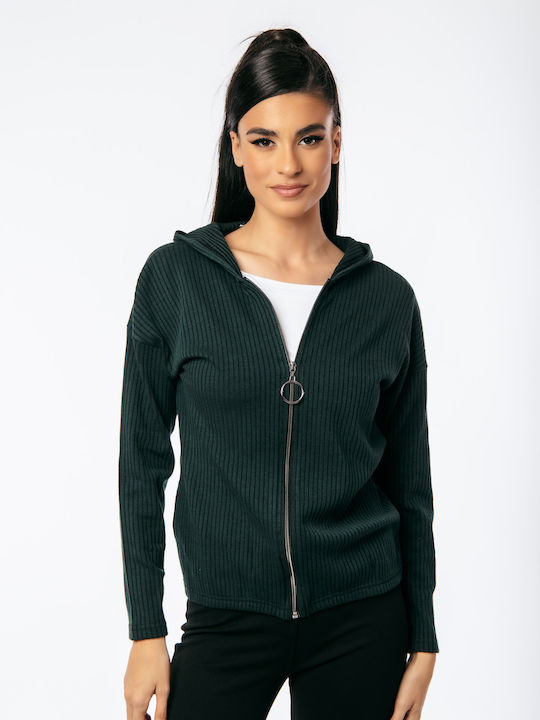 Boutique Women's Cardigan with Zipper Green