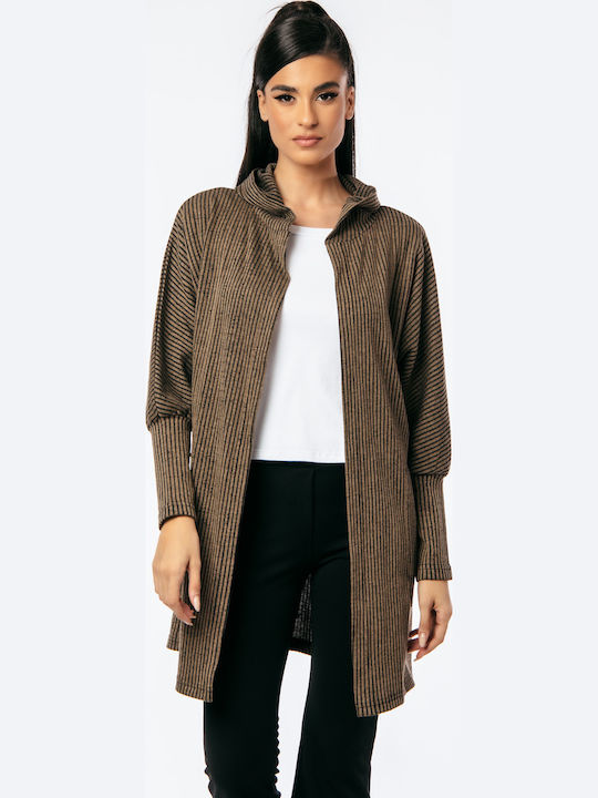 Boutique Μακριά Γυναικεία Ζακέτα Καφέ