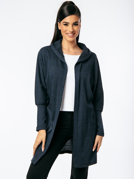 Boutique Μακριά Γυναικεία Ζακέτα Μπλέ