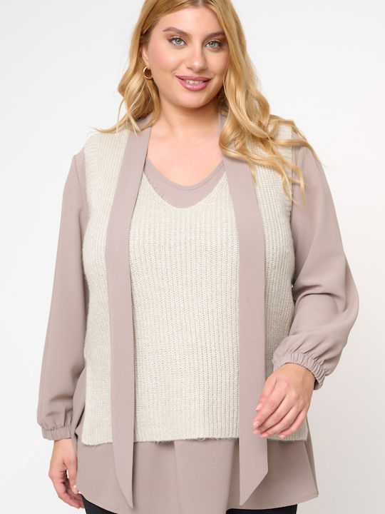 Long Women's Sweater Vest Beige