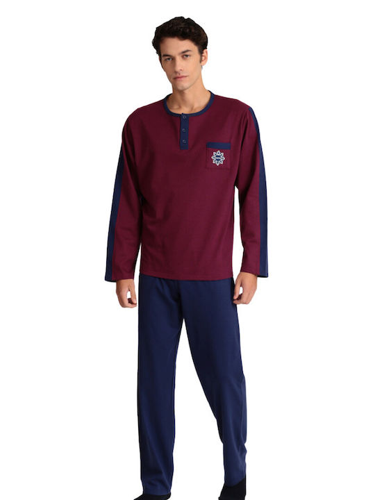 Lydia Creations Men's Winter Cotton Pajamas Set Bordeaux