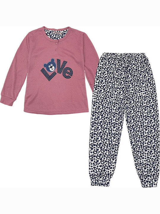 Ustyle Kinder Schlafanzug Winterlich Baumwoll Pink Love