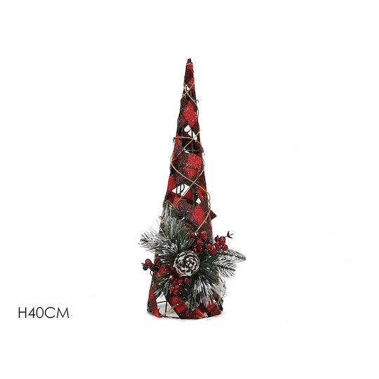 Christmas Decorative Mulberry Metal Tree Cone 40cm Red