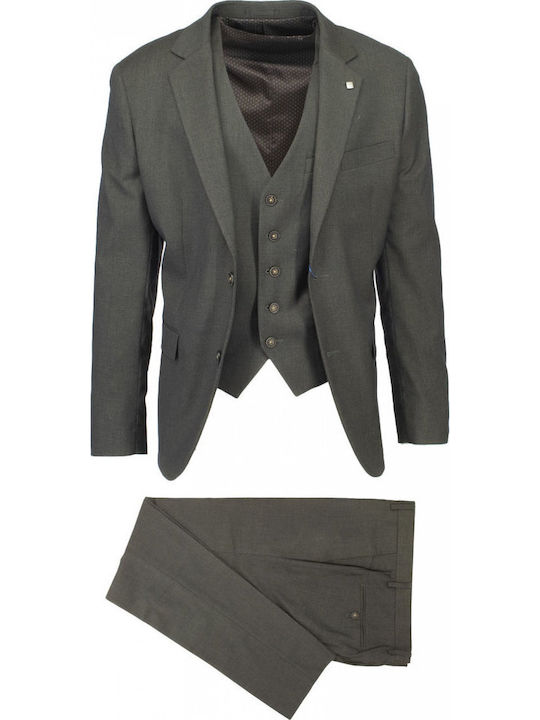 Men's Suit with Vest Regular Fit Khaki