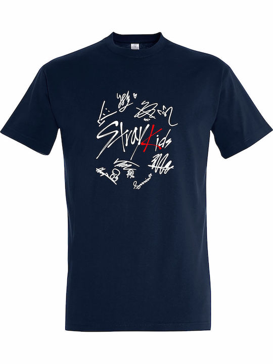Stray Kids KPOP Band Autographs T-shirt Blau Ba...