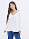 Beltipo Women's Long Sleeve Sweater with V Neckline White