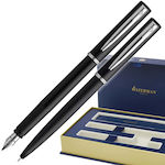 Waterman Allure Set Stilou Fine Negru din Aluminiu cu Albastru Cerneală