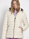 Women's Short Puffer Jacket for Winter with Detachable Hood White