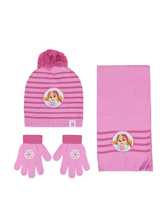 Paw Patrol Kinder Beanie Set mit Schal und Handschuhen Gestrickt Rosa