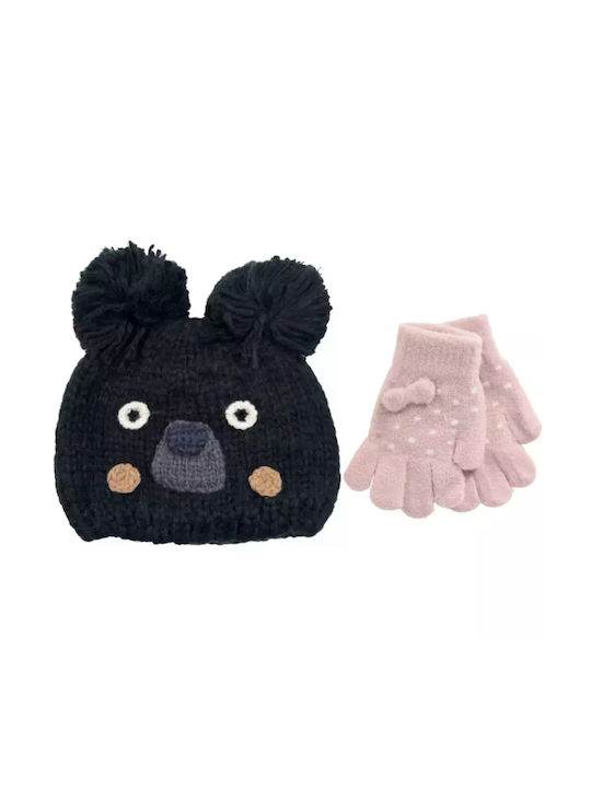 Bode Kids Beanie Set with Gloves Knitted Black