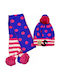 Kids Beanie Set with Scarf Knitted Fuchsia
