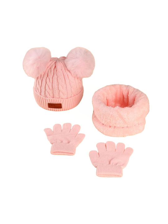 TakTakBaby Kinder Mütze Set mit Schal & Handschuhe Gestrickt Rosa