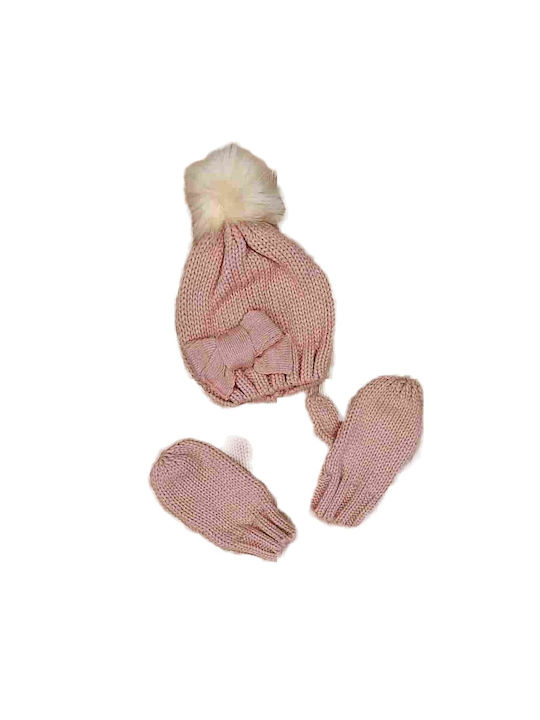 TakTakBaby Kids Beanie Set with Gloves Knitted Pink
