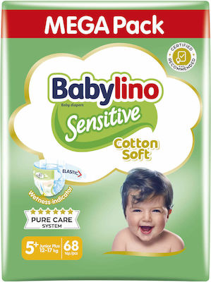 Babylino Scutece cu bandă adezivă Cotton Soft Sensitive Nr. 5+ pentru 12-17 kgkg 68buc