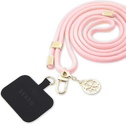 Guess CBDY Cord Nylon Metal Charm Λουράκι Λαιμού για Κινητά Ροζ