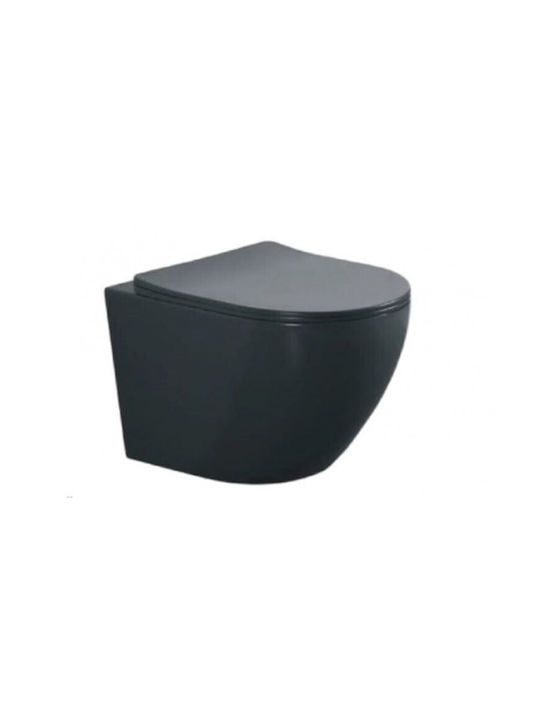 Tema Toaletă Montată Pe Perete Fără Margine Cu Capac Slim Duroplast Închidere Lentă Neagră