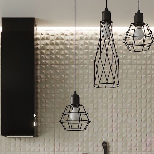 Sollux 3p Pendant Light Black with Socket E27 38x38x20cm