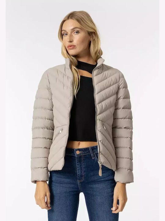 Tiffosi Women's Short Puffer Jacket for Spring or Autumn Beige.