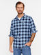 Long Sleeve Cotton Shirt in Regular Fit Checked Blue