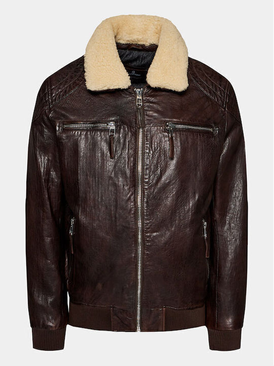 Milestone Men's Winter Leather Jacket CAFE