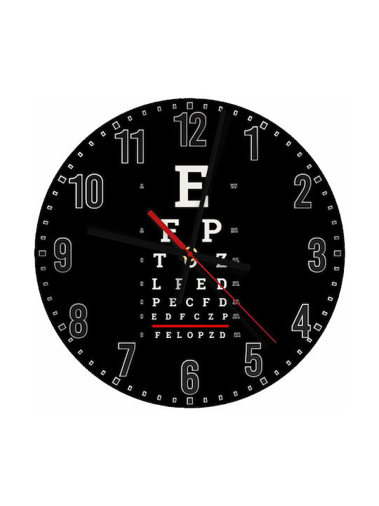 Eye Test Chart Silent Wall Clock Wooden Ø30cm