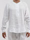 Men's Lino Shirt Button At2292 Long-sleeved Linen Shirt White