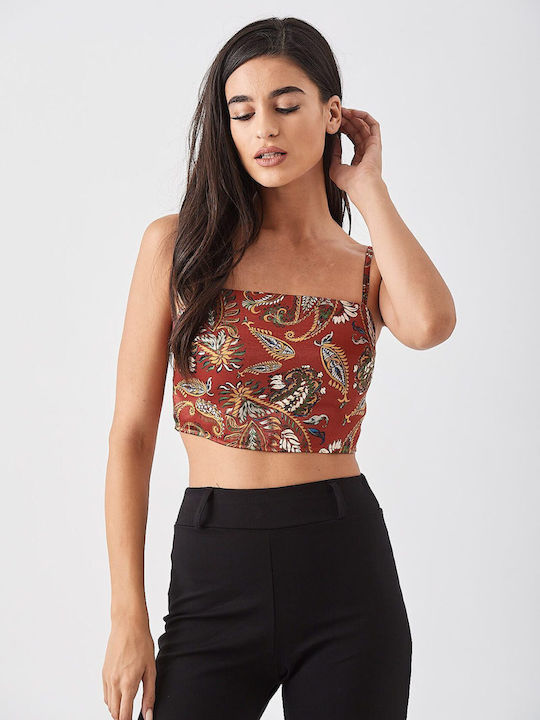 Lipsy London Women's Crop Top Satin with Straps & Zipper Burgundy