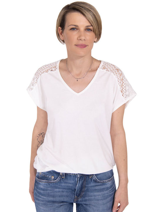 'sansa' Women's Summer Blouse Short Sleeve White