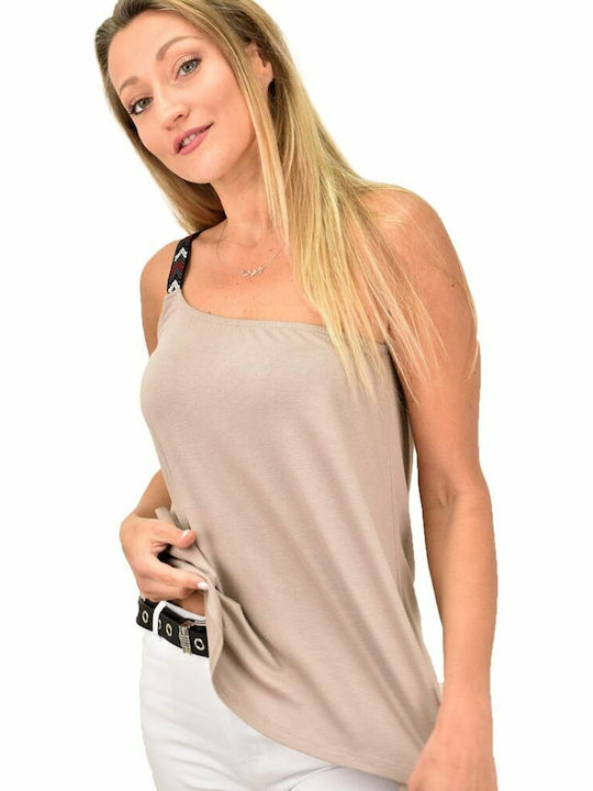 First Woman Damen Sommerliche Bluse mit einem Schulter Beige