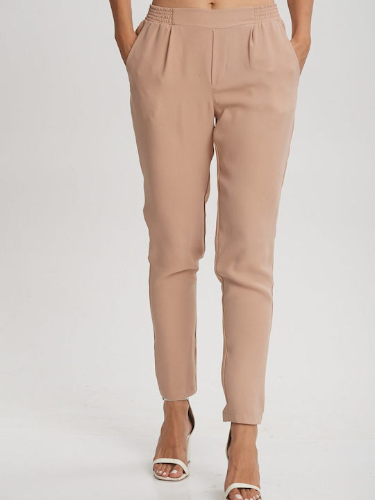 Lipsy London Women's High-waisted Crepe Trousers with Elastic Beige