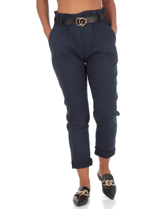 Silia D Damen Stoff Capri Hose Blau PNT-13803 (BL)
