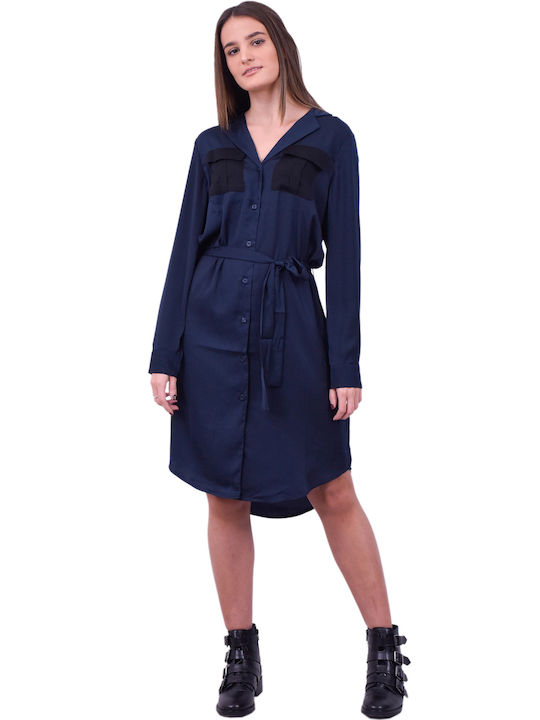 ICHI 'kana' Midi Shirt Dress Dress Blue