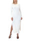 Tailor Made Knitwear Rib Side Slits Resort Dress Women Tailor Made Midi Dress with Slit White