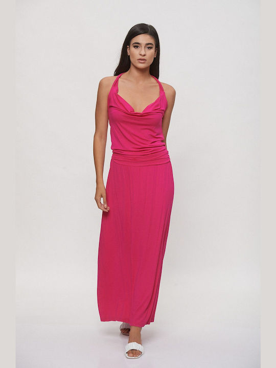 Ad'Oro Summer Maxi Evening Dress Draped Pink