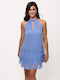 Ad'Oro Summer Mini Dress with Ruffle Light Blue