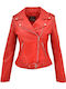 Women's Short Biker Leather Jacket for Winter Red