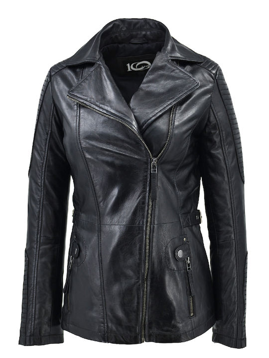 Δερμάτινο Γυναικείο Biker Jacket Μαύρο