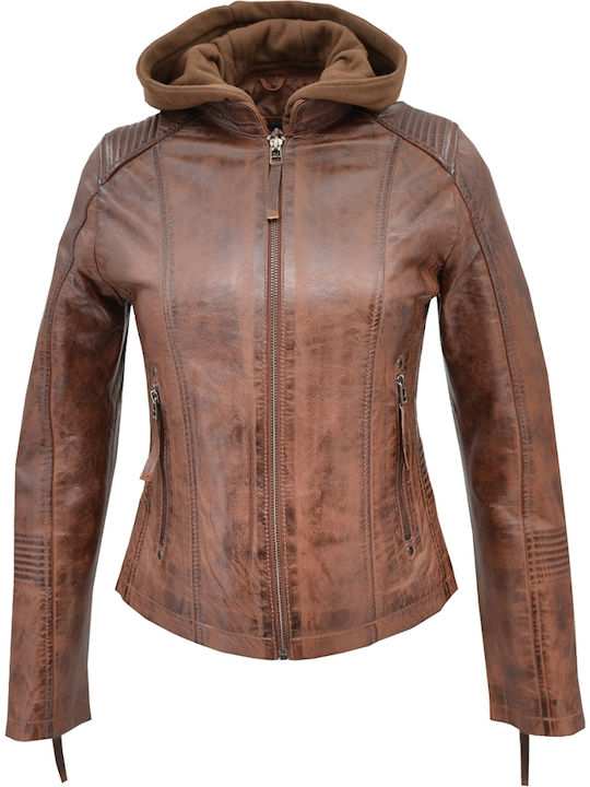 Piele Jachetă de femei Biker Jacket Coniac