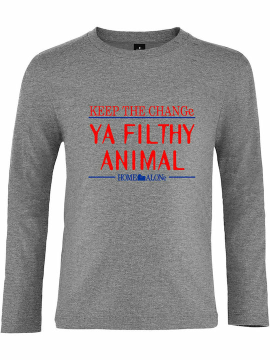 Kids Blouse Long Sleeve Grey Melange Keep The Change Ya Filthy Animal, Home Alone