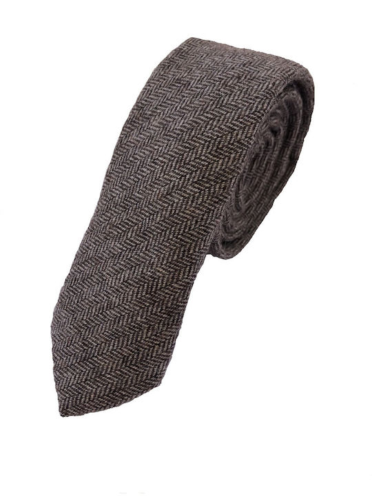 Wool Men's Tie Knitted Printed Brown